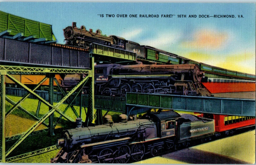 c1940s Is Two Over One Railroad Fare? Richmond Virginia VA Unposted Postcard