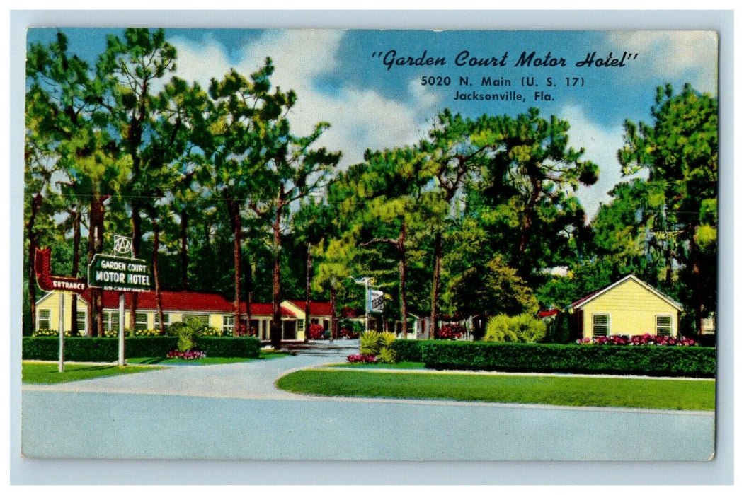 1954 Garden Court Motor Hotel Street Scene Jacksonville Florida FL Postcard