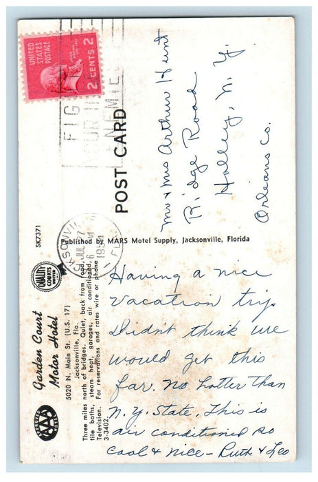 1954 Garden Court Motor Hotel Street Scene Jacksonville Florida FL Postcard