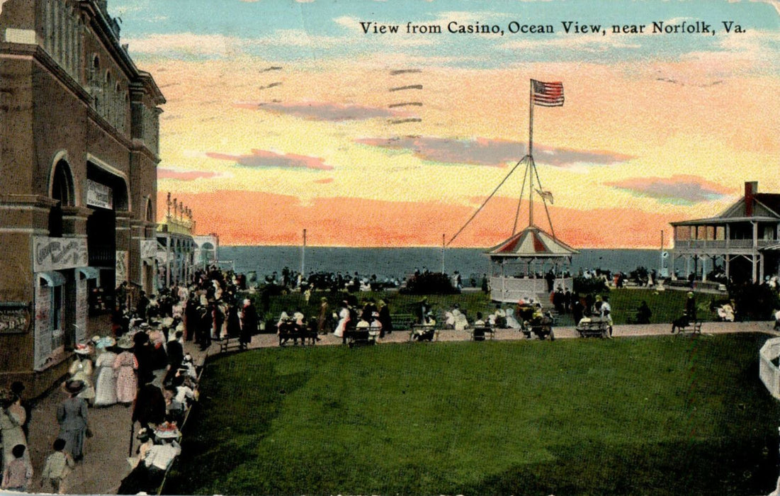 1911 View of Casino, Ocean View Near Norfolk Virginia VA Posted Postcard