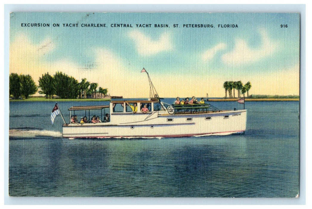 c1940s Excursion on Yacht Charlene, St. Petersburg, Florida FL Unposted Postcard