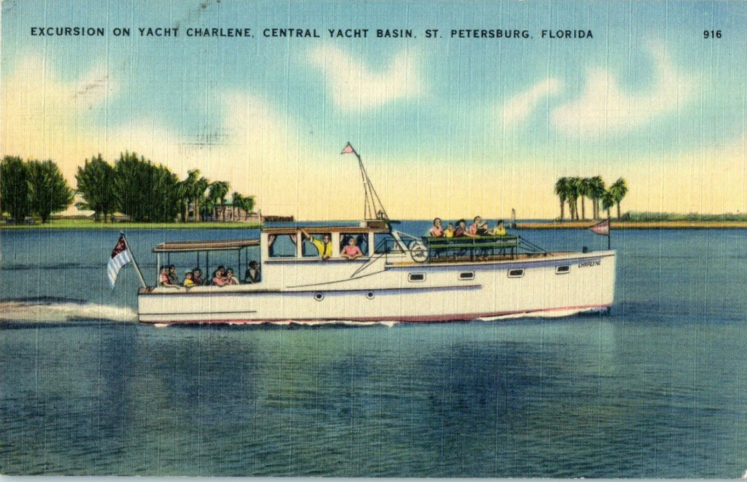 c1940s Excursion on Yacht Charlene, St. Petersburg, Florida FL Unposted Postcard