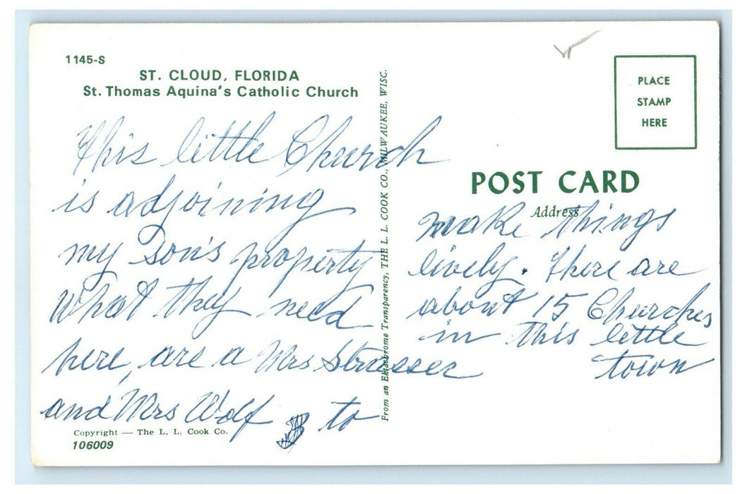 c1950's St. Thomas Aquina's Catholic Church St. Cloud Florida FL Postcard