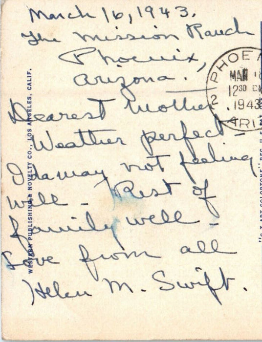 1943 Creosote Bush on The Desert, Arizona AZ Cancel Posted Vintage Postcard