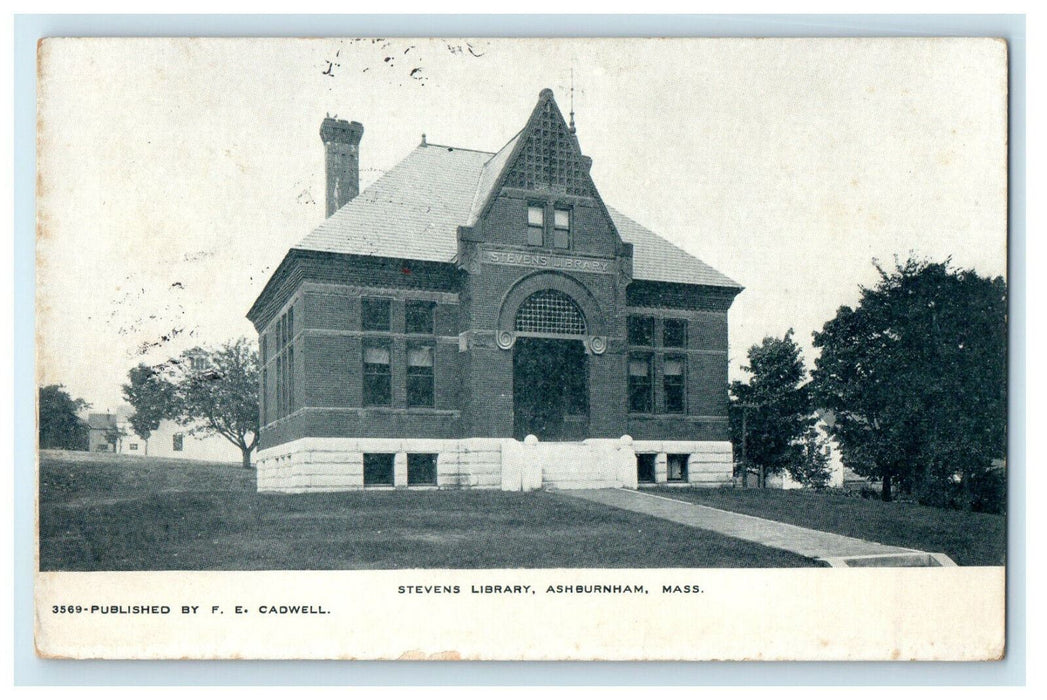 c1906s Stevens Library, Ashburnham Massachusetts MA Posted Antique Postcard