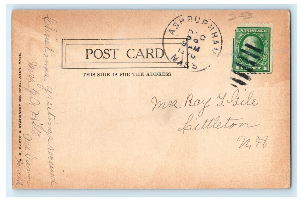 c1906s Stevens Library, Ashburnham Massachusetts MA Posted Antique Postcard