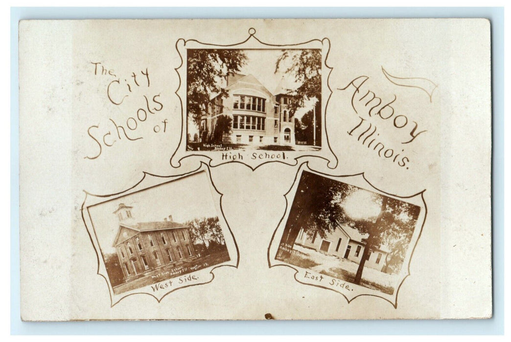The City Schools of Amboy Illinois 1907 RPPC Photo Vintage Antique Postcard