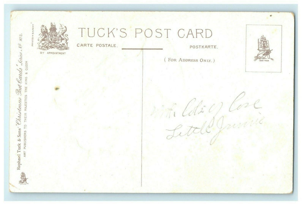 Christmas Tucks Embossed Umbrella Snowball Fight Vintage Antique Postcard