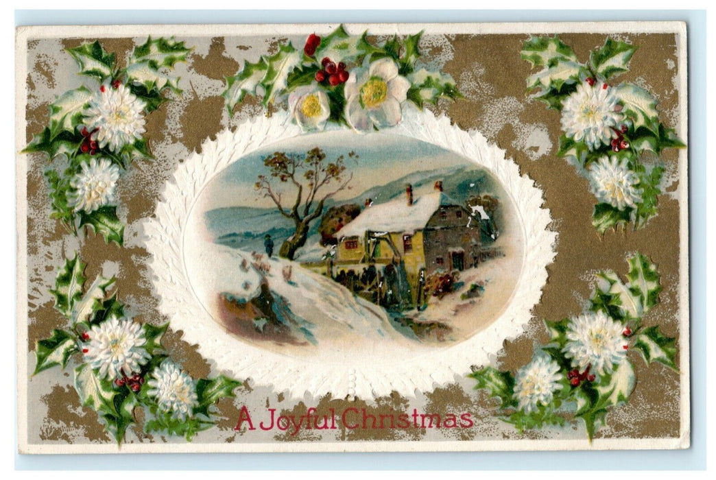 John Winsch Christmas Lima Ohio 1909 Embossed Flowers Vintage Antique Postcard