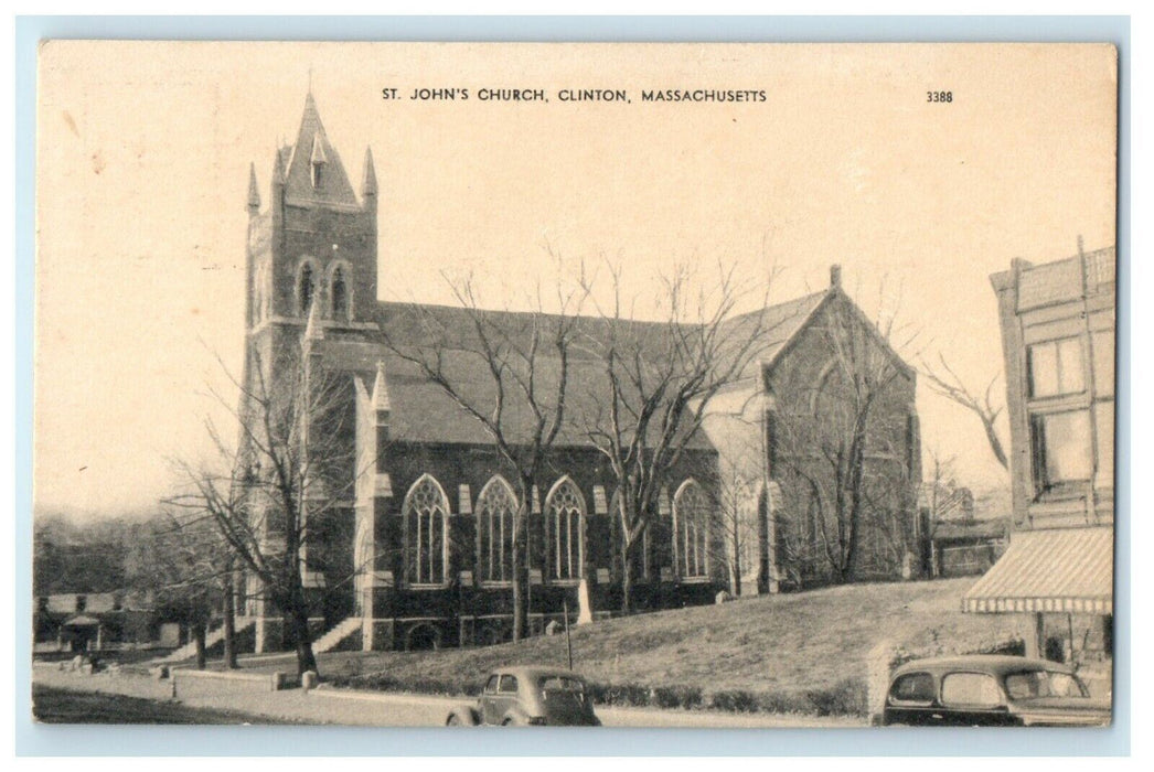 1953 St. John's Church Street View Clinton Massachusetts MA Vintage Postcard