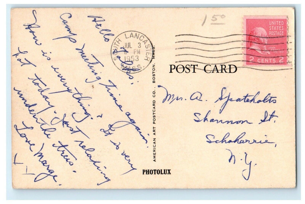1953 St. John's Church Street View Clinton Massachusetts MA Vintage Postcard