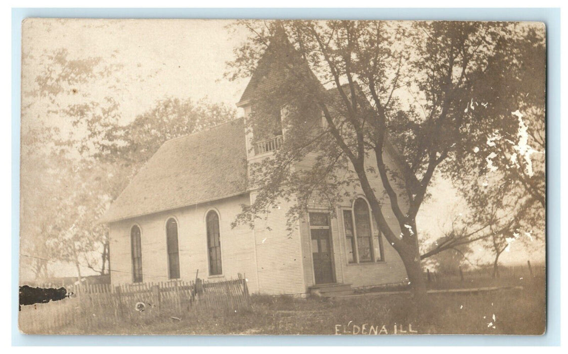 Eldena Illinois 1925 Evangelical Church RPPC Photo Vintage Antique Postcard