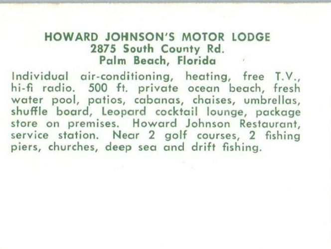 c1950's Howard Johnson's Motor Lodge Palm Beach Florida FL Room View Postcard