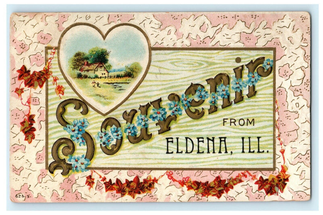 Eldena Illinois Greeting Embossed Souvenir c1910 Vintage Antique Postcard