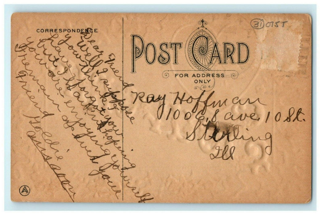 Eldena Illinois Greeting Embossed Souvenir c1910 Vintage Antique Postcard