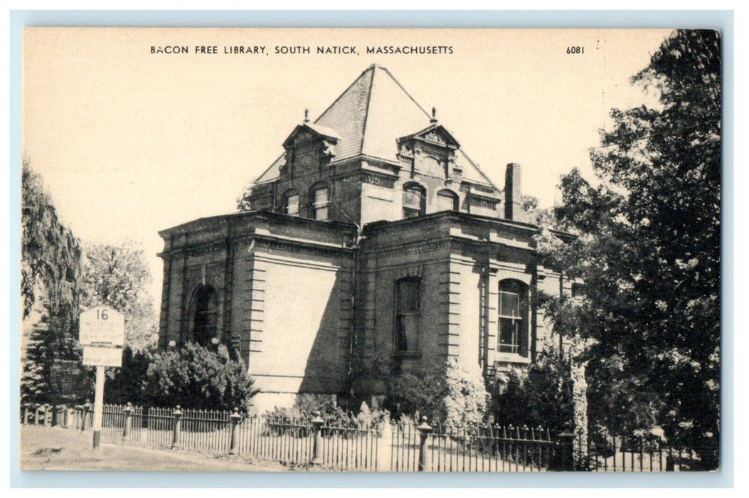 1911 Bacon Free Library, South Natick, Massachusetts MA Antique Postcard