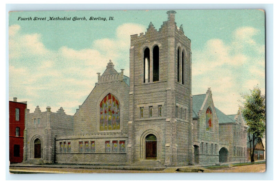Fourth Street Methodist Church Sterling Illinois 1910 Vintage Antique Postcard