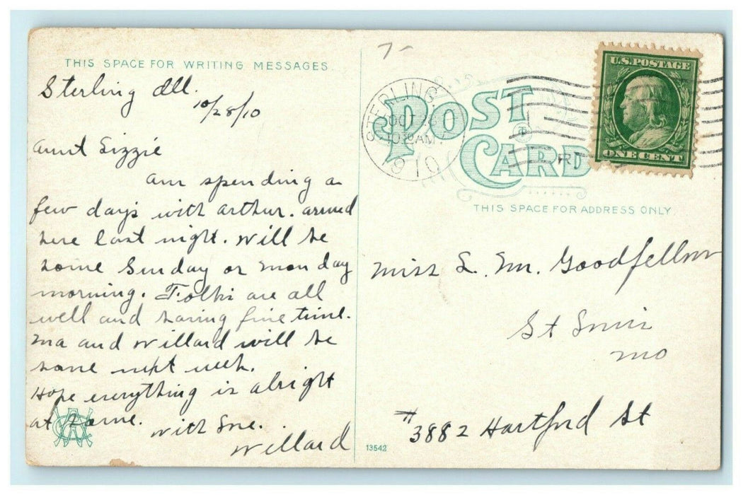 Fourth Street Methodist Church Sterling Illinois 1910 Vintage Antique Postcard