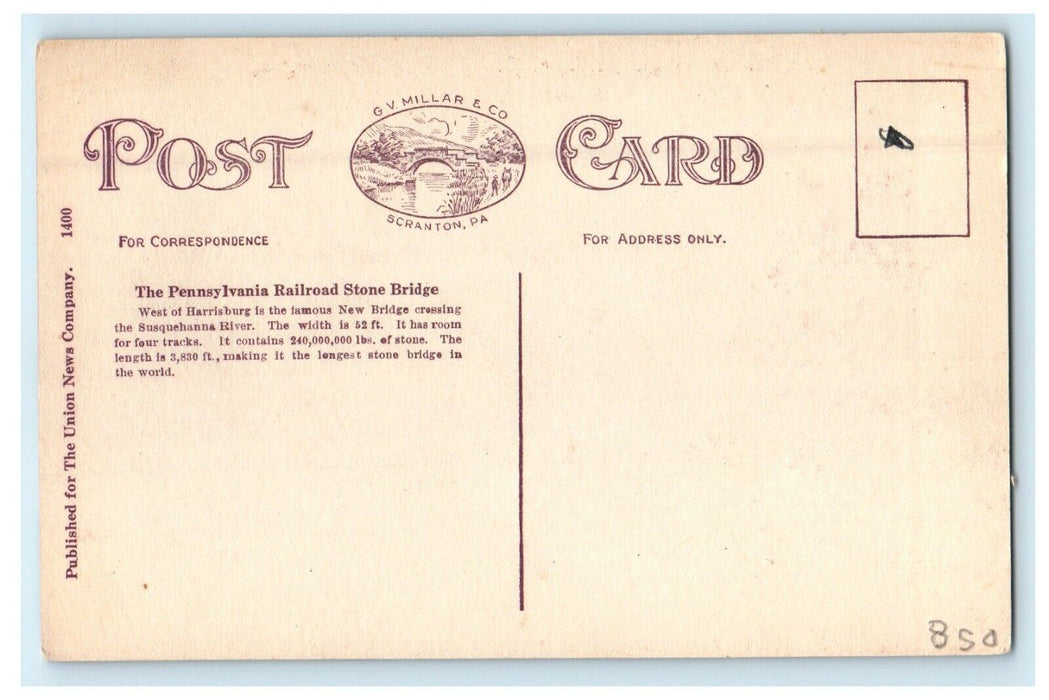 New Bridge Susquehanna River Rockville PA, Railroad Union News Company Postcard
