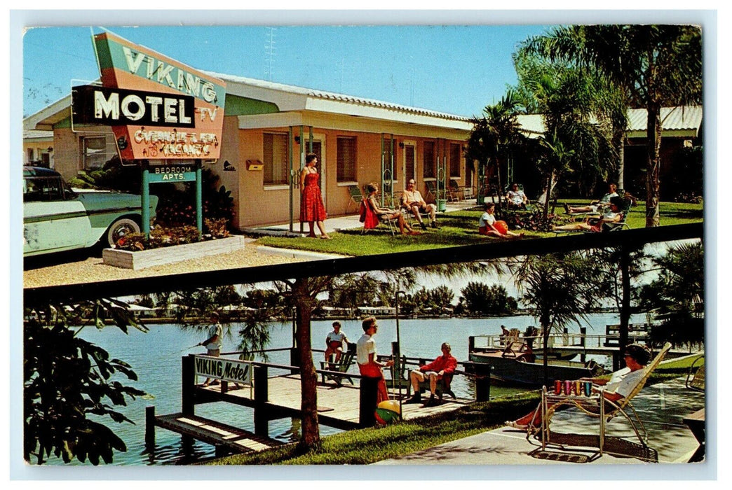 1961 Viking Apartment Motel Waterfront Clearwater Beach Florida FL Postcard
