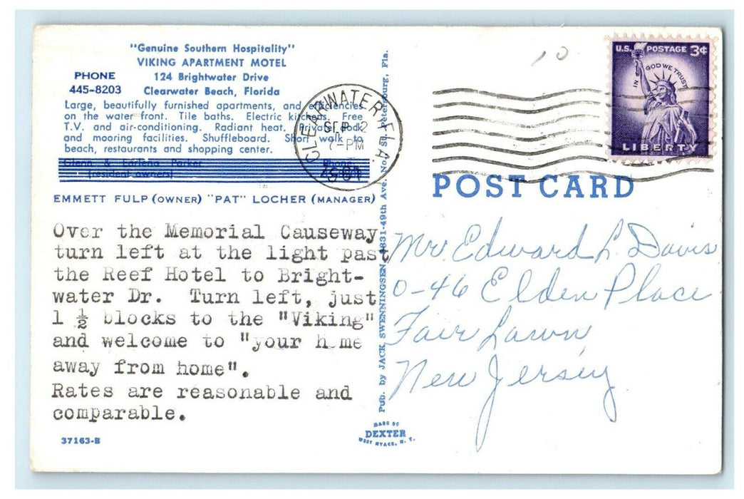 1961 Viking Apartment Motel Waterfront Clearwater Beach Florida FL Postcard