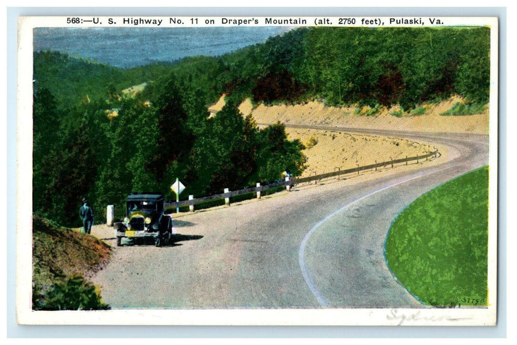 1935 US Highway No. 11 on Drapers Mountain Pulaski Virginia VA Posted Postcard