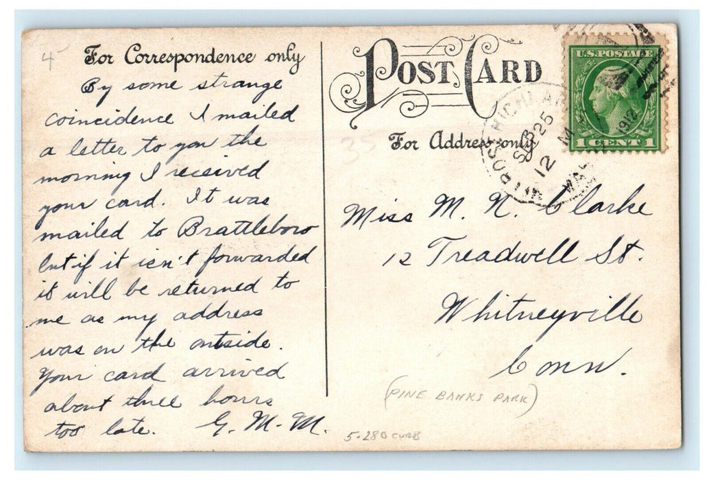 1912 Two Females Sitting at Pine Bank Melrose, Massachusetts MA Postcard