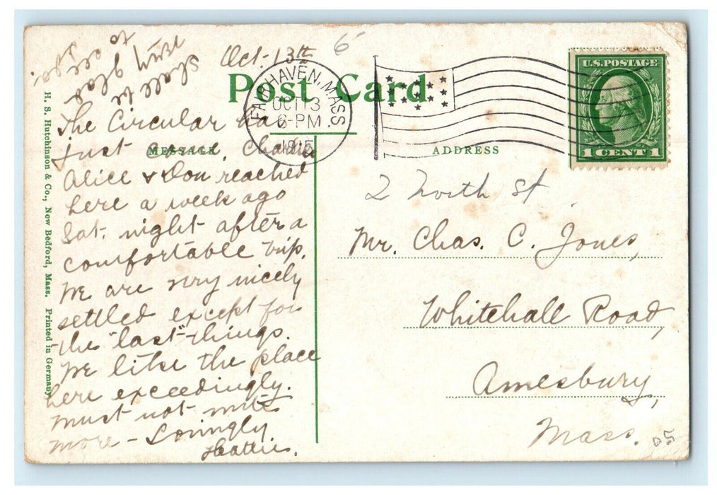 1915 Popes Island and Fairhaven Bridge, New Bedford, Massachusetts MA Postcard