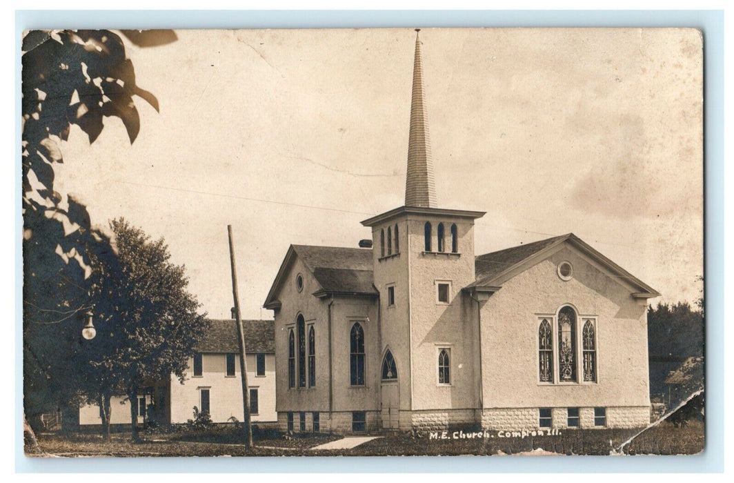 Methodist Church Compton Illinois c1910 RPPC Photo Vintage Antique Postcard