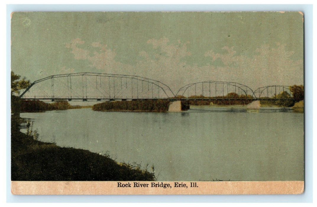 Rock River Bridge Erie Illinois c1910 Vintage Antique Postcard