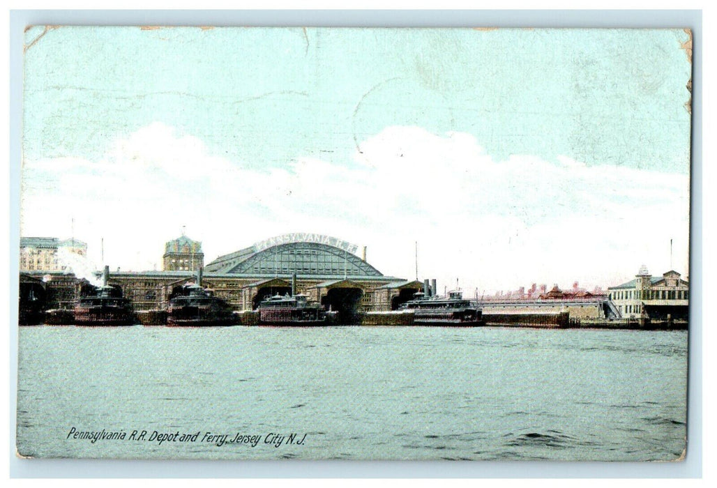 1911 Pennsylvania R.R Railroad Depot And Ferry Jersey City NJ Antique Postcard