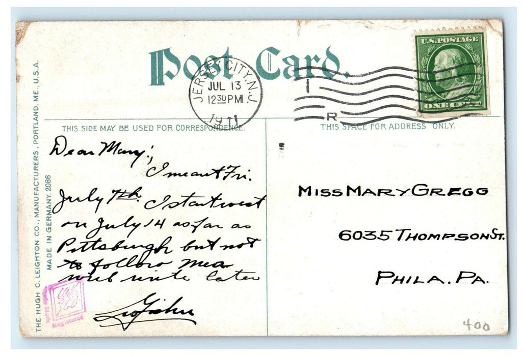 1911 Pennsylvania R.R Railroad Depot And Ferry Jersey City NJ Antique Postcard