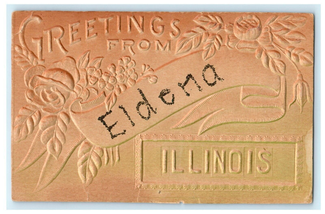 Eldena Illinois 1909 Greeting Glitter Embossed Vintage Antique Postcard