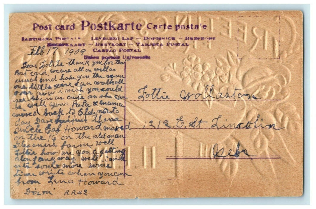 Eldena Illinois 1909 Greeting Glitter Embossed Vintage Antique Postcard