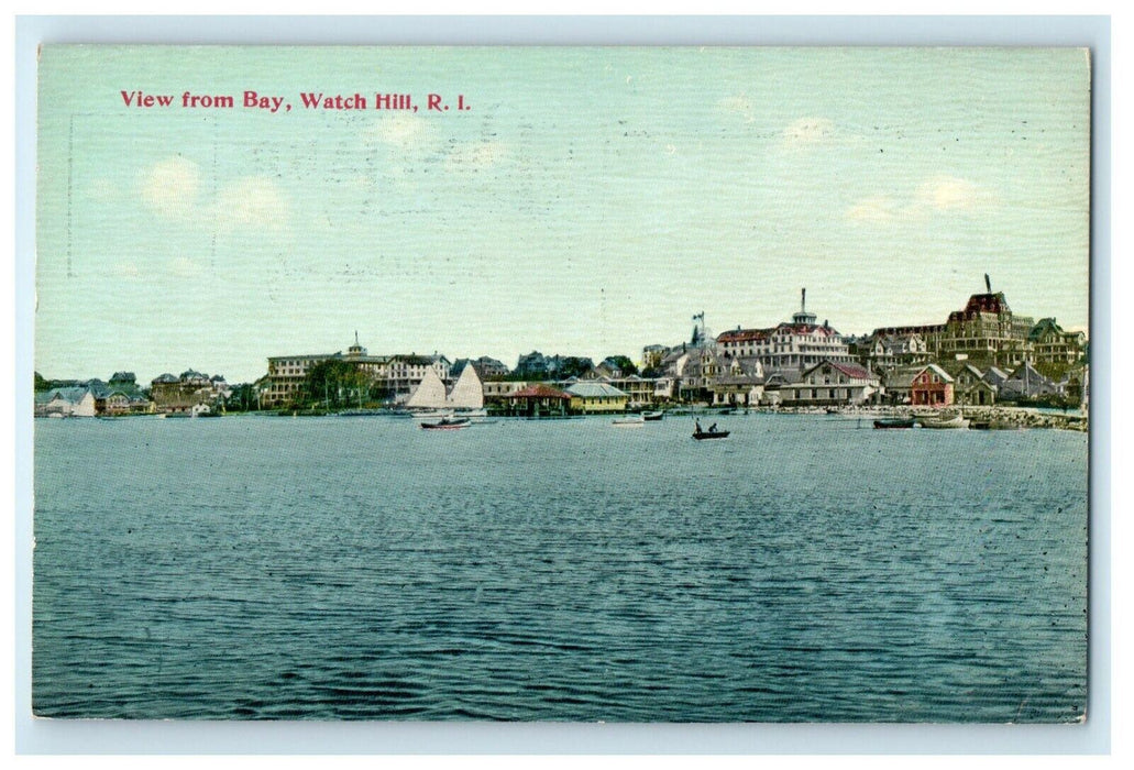 c1910's View From Bay Sailboat Watch Hill Rhode Island R.I Antique Postcard