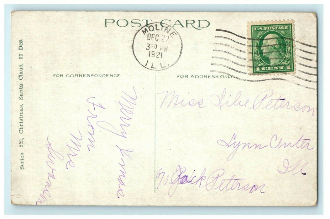 Christmas Santa Down Chimney Moline Illinois 1921 Fireplace Antique Postcard