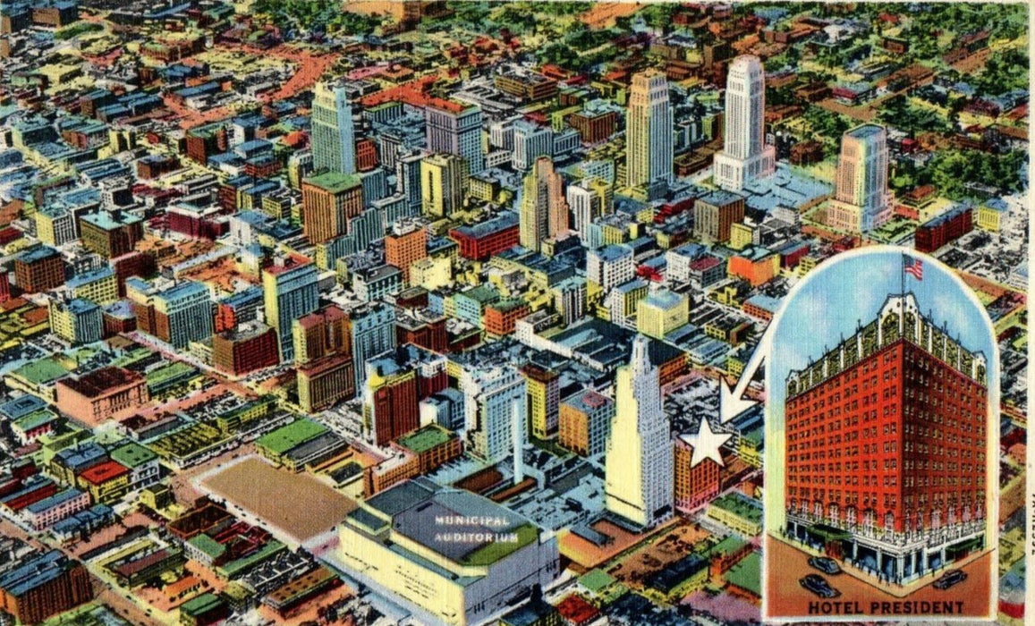 c1940s Hotel President 14th and Baltimore Ave, Kansas City Missouri MO Postcard