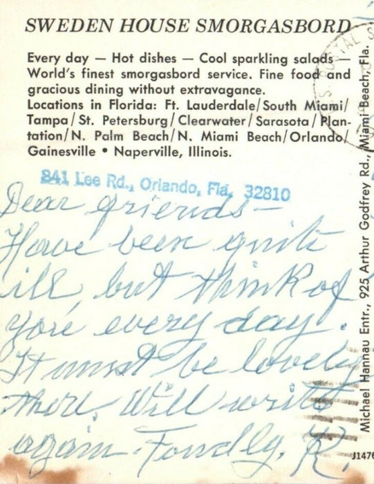 1973 Sweden House Smorgasbord Restaurant Orlando Florida FL Vintage Postcard
