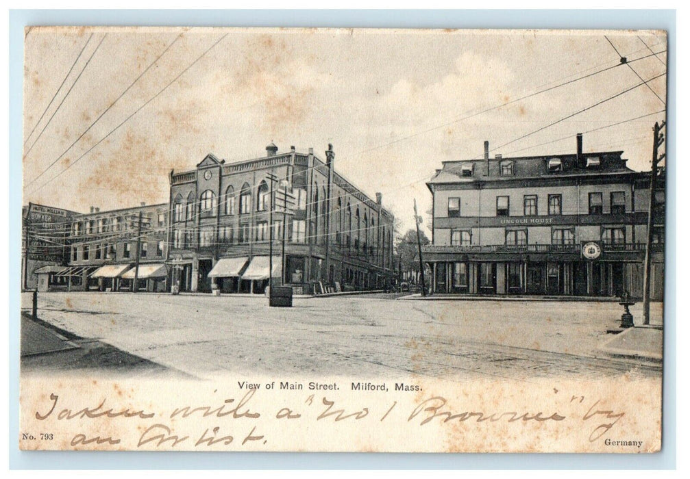1905 View of Main Street, Milford, Massachusetts MA Antique Postcard