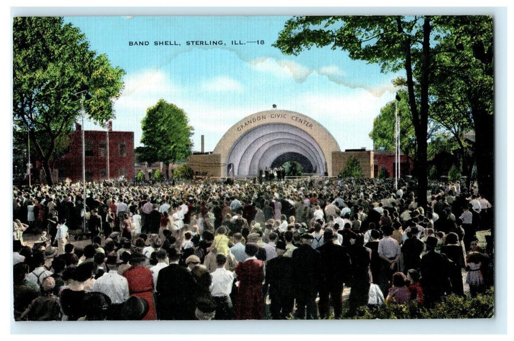 Band Shell Sterling Illinois Grandon Civic Center c1940 Vintage Antique Postcard