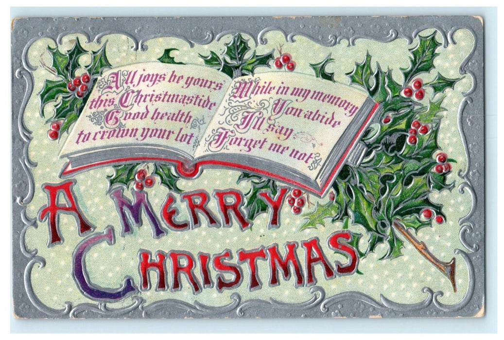 John Winsch Christmas Embossed Burbank Ohio 1912 Holly Vintage Antique Postcard