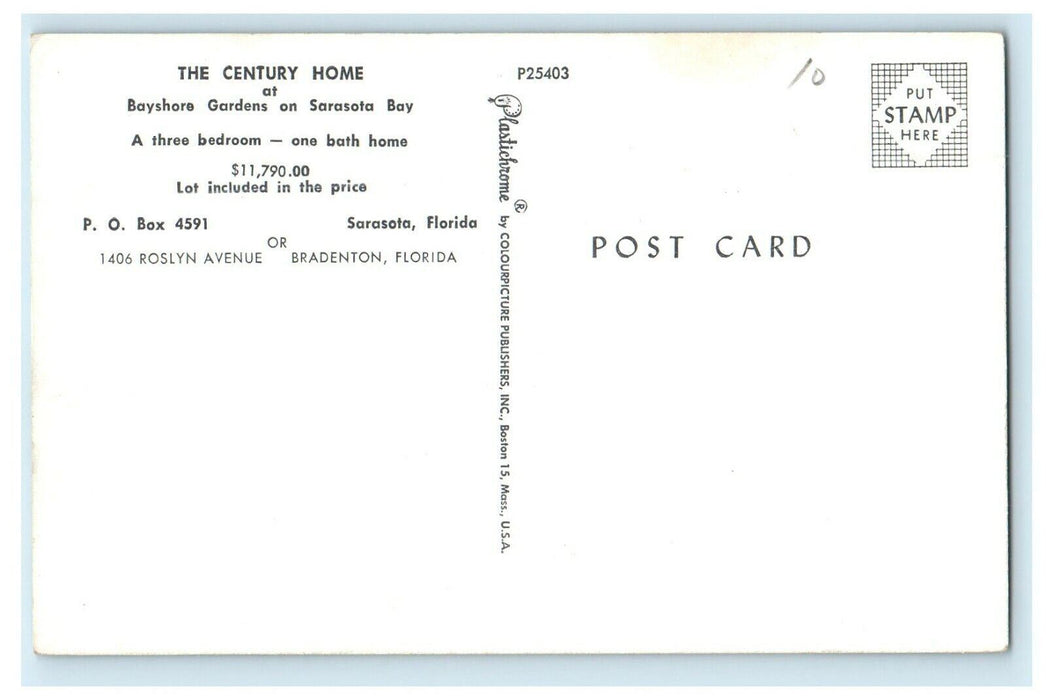c1950's The Century Home At Bayshore Gardens On Sarasota Bay Florida FL Postcard