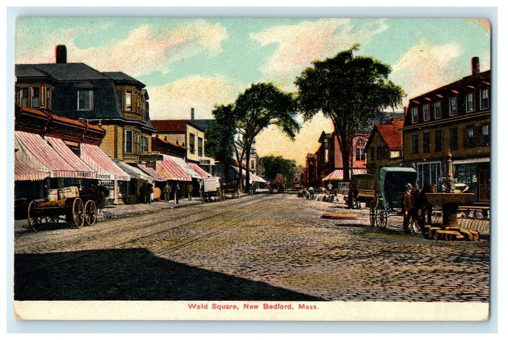 1913 Scene at Weld Square, New Bedford, Massachusetts MA Postcard
