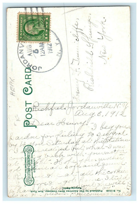 1912 School House Jordanville New York NY Posted Antique Postcard