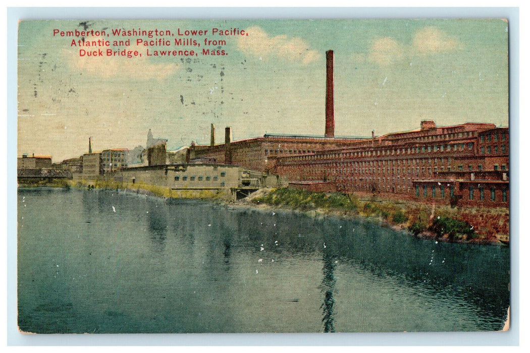 1911 View of Pemberton from Duck Bridge, Lawrence Massachusetts MA Postcard