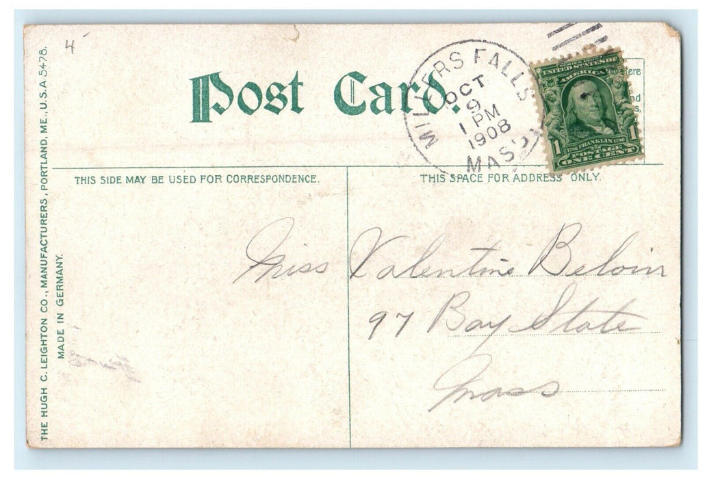 1908 Birds Eye View of Miller's Falls, Milford, Massachusetts MA Postcard