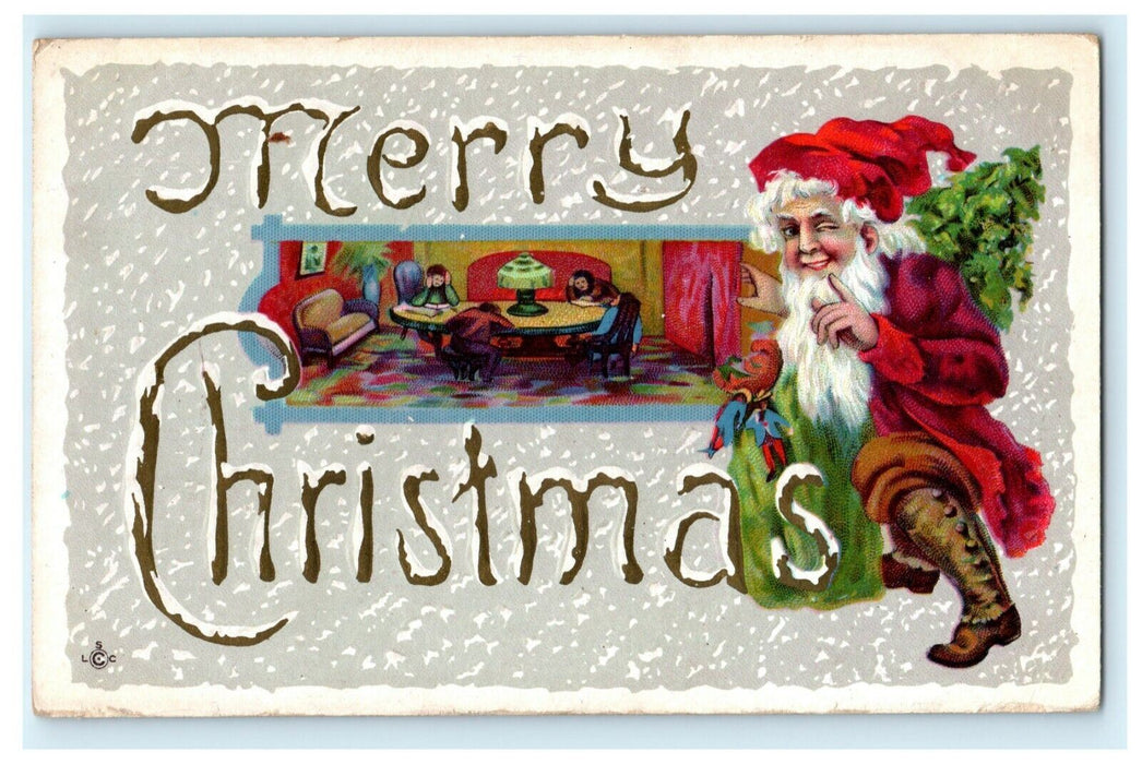 Christmas Santa Claus Embossed c1910 Dining Room Vintage Antique Postcard