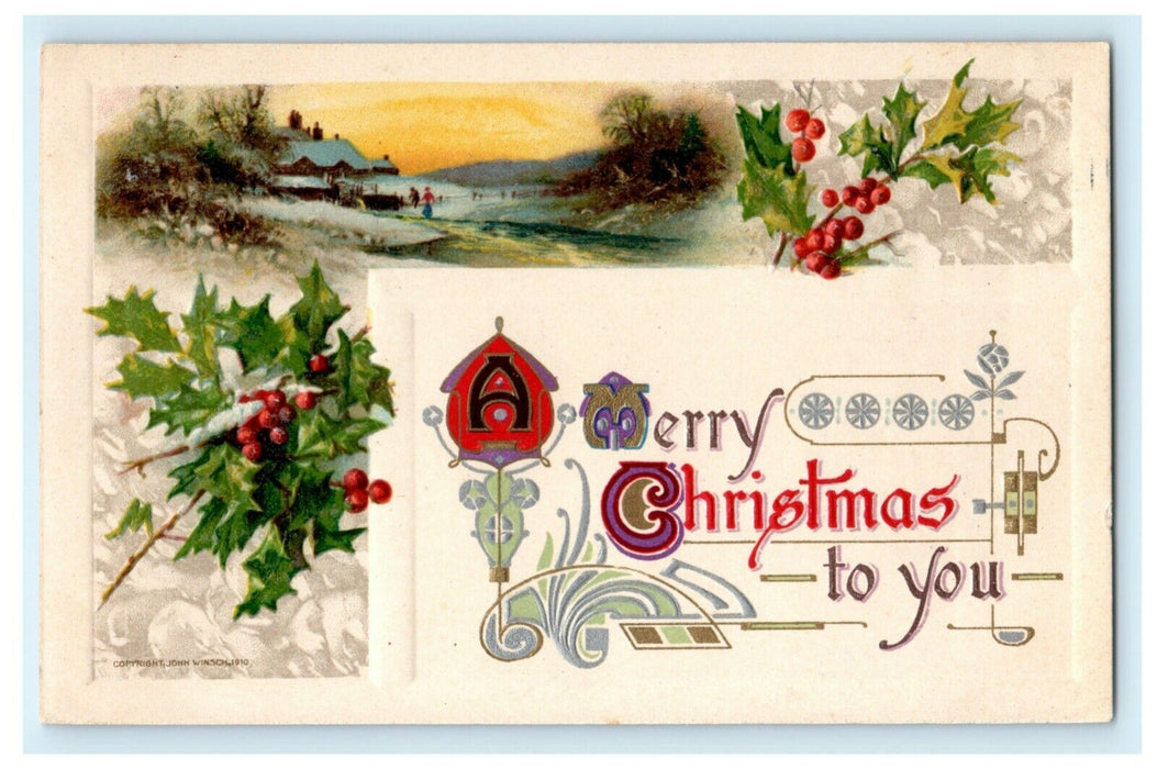 Christmas Germany Gold Embossed 1910 John Winsch Vintage Antique Postcard