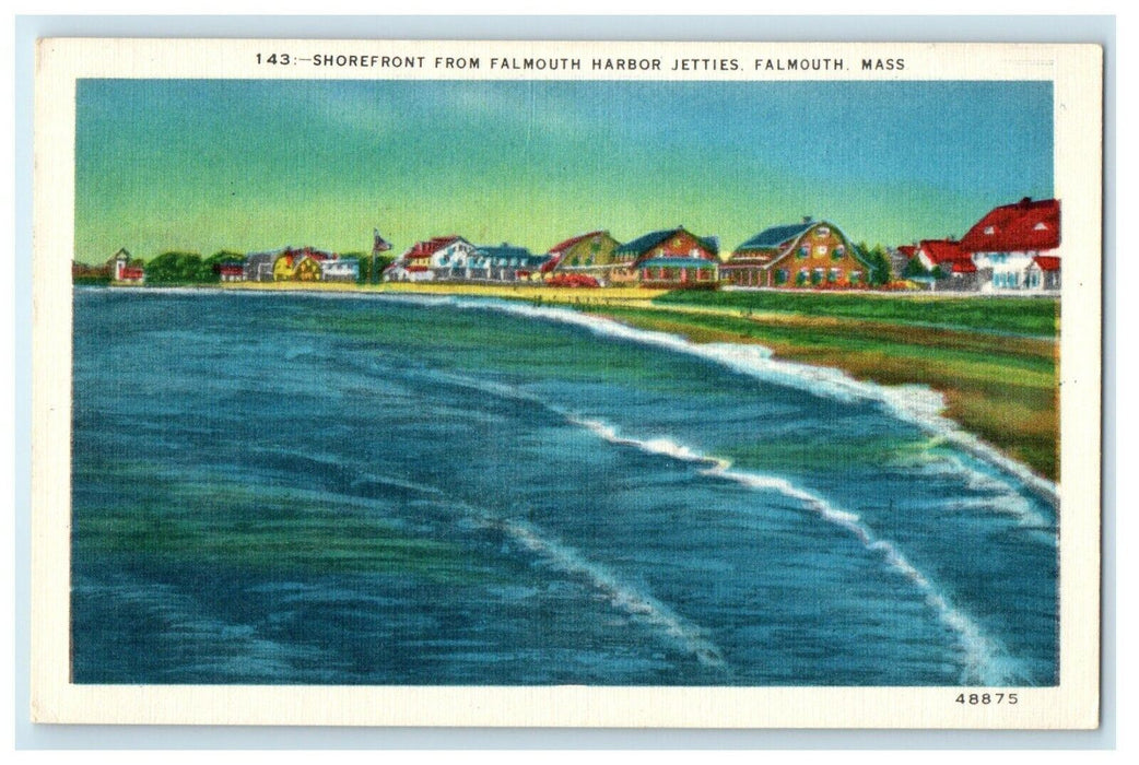 Falmouth Massachusetts MA, Shorefront From Falmouth Harbor Jetties Postcard
