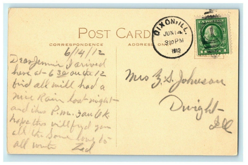 U.S. Post Office Dixon Illinois 1912 Dwight Posted Vintage Antique Postcard